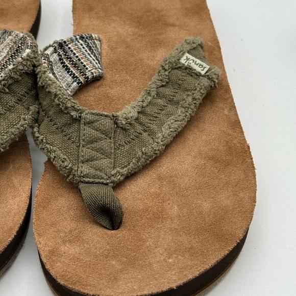 NEW Sanuk Fraid Not ST Flip Flops ARMY GREEN Size 8 - Picture 2 of 7
